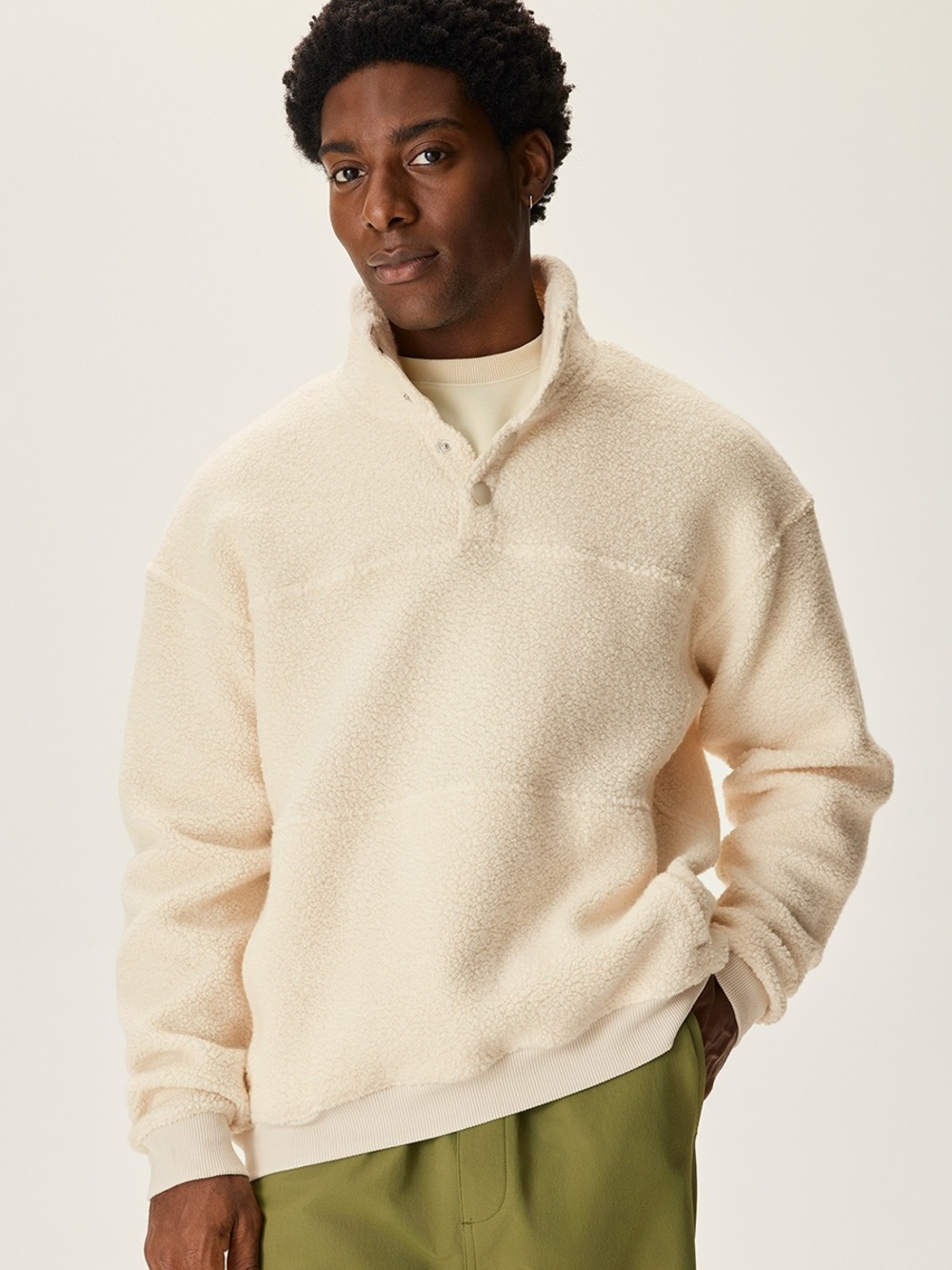 Outdoor Voices Cream Zip-Up Sherpa Pullover